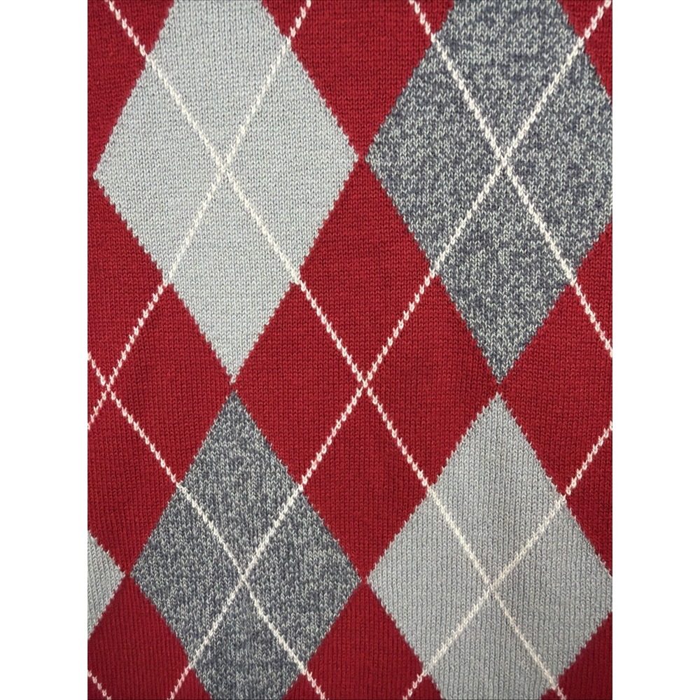 Saddlebred Men's V Neck Argyle‎ Sweater Vest Red Gray XL 100% Cotton Preppy Golf - Picture 7 of 10
